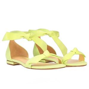 ALEXANDRE BIRMAN Suede Leather Lemon Green Knot Ankle-Strap Flat Sandals